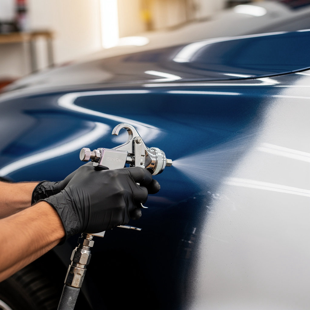 Danny's Auto Body & Paint San Diego expert applying a flawless paint finish to a vehicle in our San Diego shop